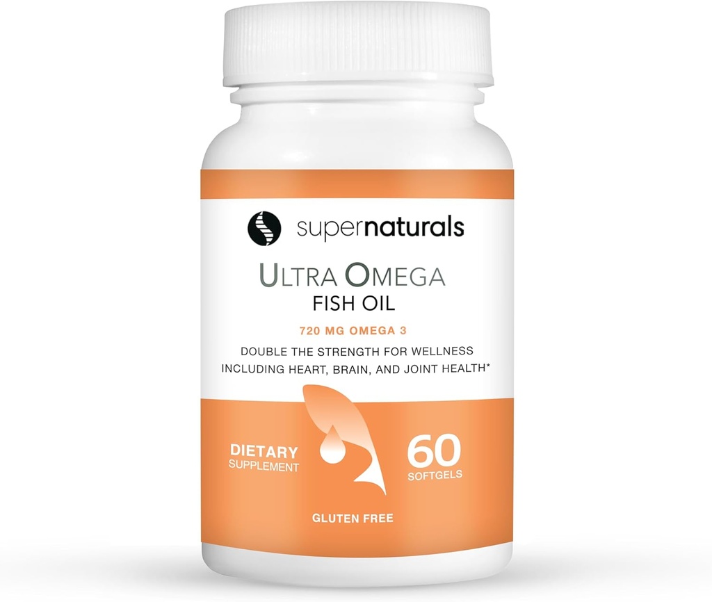 Super Natural Ultra Omega Fish Oil - Omega 3 Fatty-Acids EPA DHA - soutient la fonction accrue du cerveau, soutient la santé nerveuse et oculaire 1200mg/720 Omega-3-60 Capsules