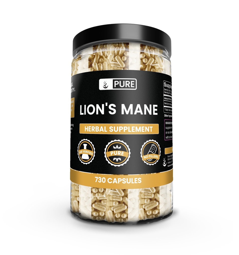 PURE ORIGINAL INGRÉDIENTS Lion's Mane (730 Capsules) Pas de Magnésium ou Rice Fillers, Toujours Pure, Verified Lab