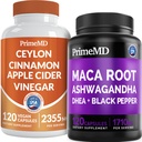 5-en-1 Ceylan Cinnamon w Apple Cider Vinegar, Turmeric, & Ginseng Root (120ct) & 6-en-1 Maca Root Ashwagandha w DHEA & Black Pepper Fruit (120ct) Bundle - Supplément de soutien énergie, humeur et immunitaire