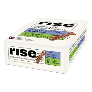 Rise Pea Protein Bar - Vegan Sunflower Cinnamon | Breakfast Bar & Protein Snack 17g Protein Just 5 Whole Food Ingredients Non-GMO Gluten-Free Soy Free