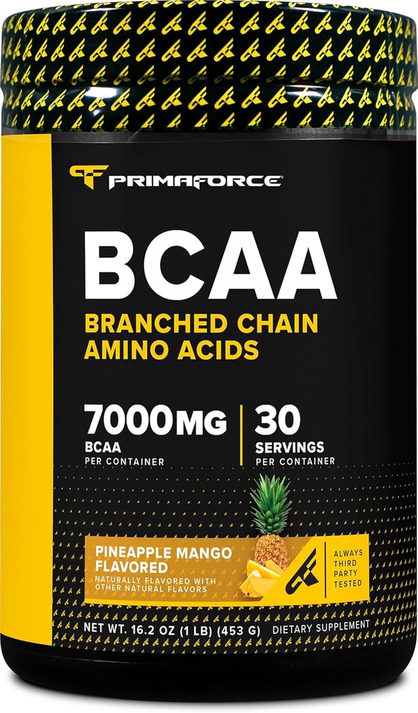 Primaforce BCAA poudre (Pineapple Mango) (30 portions) - 7000MG 2:1 BCAA, boisson de récupération après l'entraînement avec acides aminés et sel réel pour les hommes et les femmes