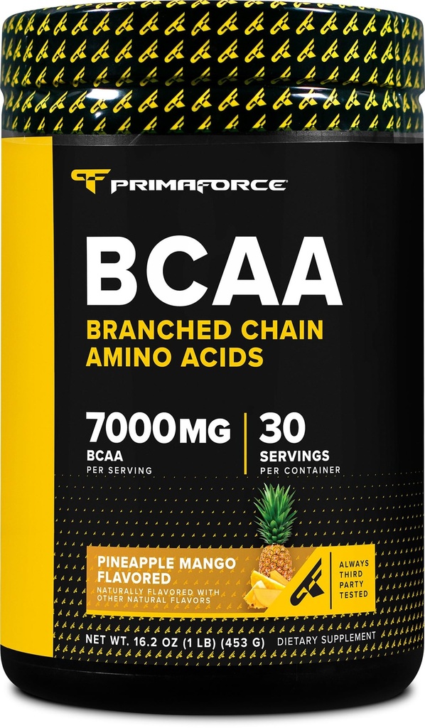 Primaforce BCAA poudre (Pineapple Mango) (30 portions) - 7000MG 2:1 BCAA, boisson de récupération après l'entraînement avec acides aminés et sel réel pour les hommes et les femmes