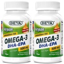 DEVA Vegan Omega-3 DHA-EPA 500MG 2-Pack – Pas de carrageenan, huile non-pêche dérivée d'algues, non-OGM, 60 softgels sans gélatine Ea