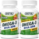 DEVA Vegan Omega-3 DHA-EPA 500MG 2-Pack – Pas de carrageenan, huile non-pêche dérivée d'algues, non-OGM, 60 softgels sans gélatine Ea