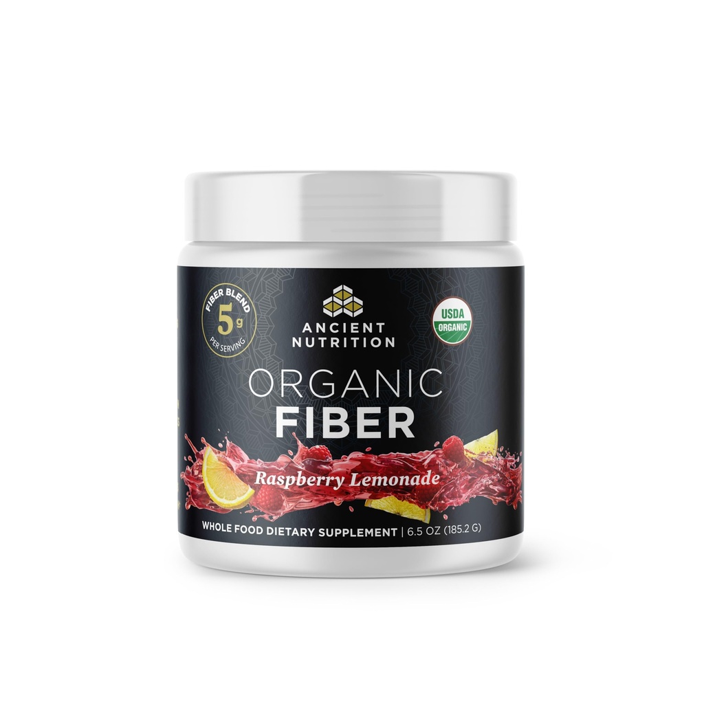 Nutrition ancienne Poudre de fibre biologique, Lémonade aux framboises, Fibre soluble de la racine d'Acacia et de Konjac, soutient la santé digestive, réduit le bloom, 6,5 oz