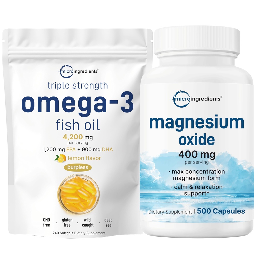 Micro-ingrédients Omega-3 Huile de poisson 4,200mg & Oxyde de magnésium 400mg Pack de paquets de poissons sauvages, au citron, sans Burp, forme élémentaire pour la concentration maximale