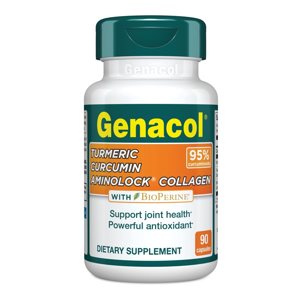Genacol Curcumine curcuma, supplément de peptides de collagène ultra-hydrolysés avec extrait de poivre noir (BioPerine), Soothe Your Joints, absorption accrue, 90 capsules (30 jours)