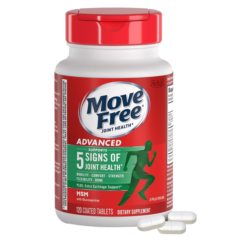 Déplacer sans glucosamine avancée Chondroïtine MSM supplément de soutien conjoint, soutient la mobilité, confort, force, flexibilité et os, 120 comprimés/40 services