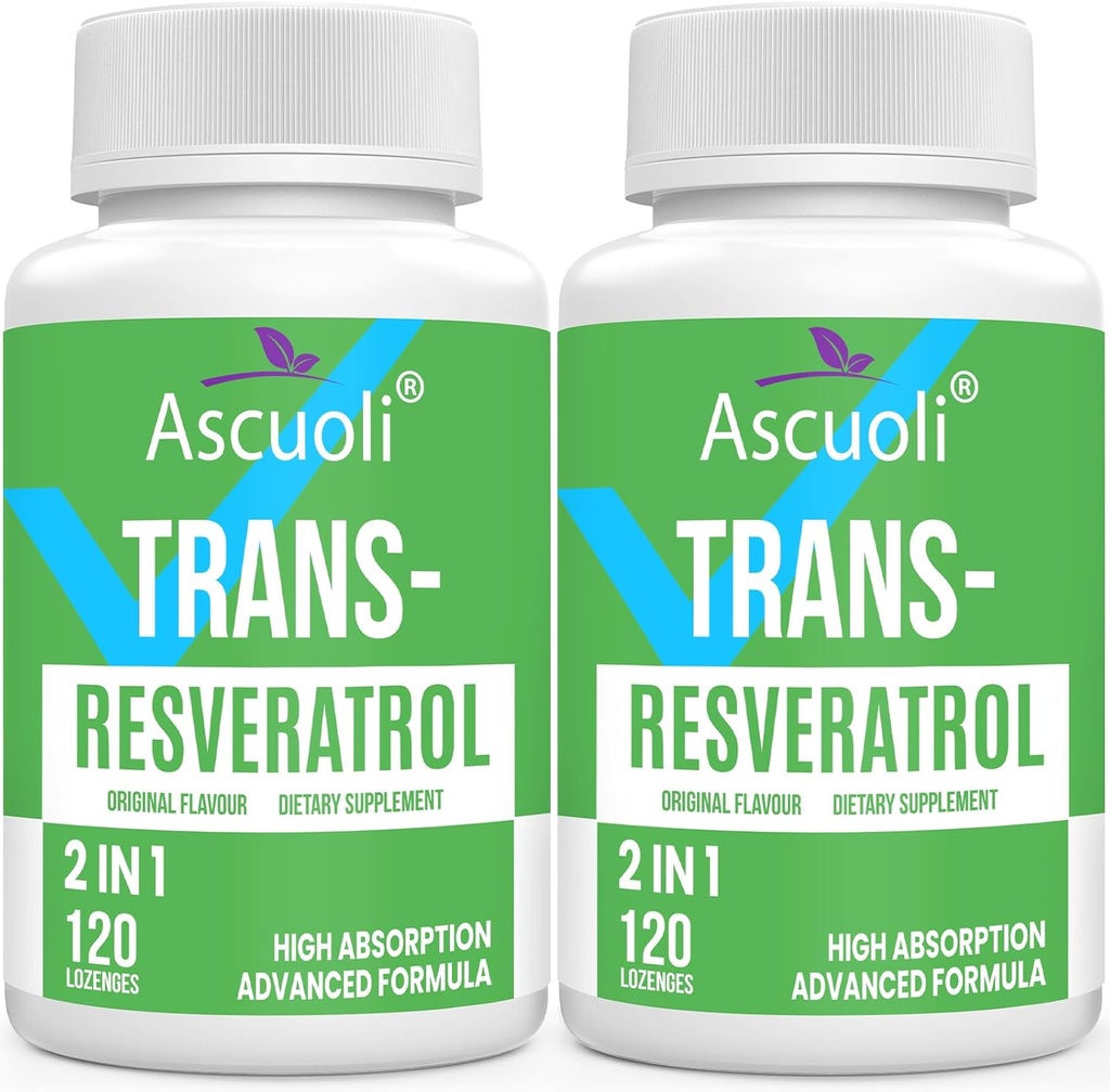 Pureté trans-résvératrol sublinguale 99%, Supplément de formule avancée 3-en-1 pour Boost NAD+, Immune & Energy Support, Anti-Age, Santé de la peau et Antioxydant, 240 Lozenge (240 jours d'approvisionnement)