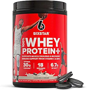 Six Star Whey Protein Powder Plus - Muscle Building & Recovery Formula with Whey Isolate Powder, BCAAs, 30g Protein, Immune Support - Supplément post-entraînement - Cookies et crème, 1,8 lbs