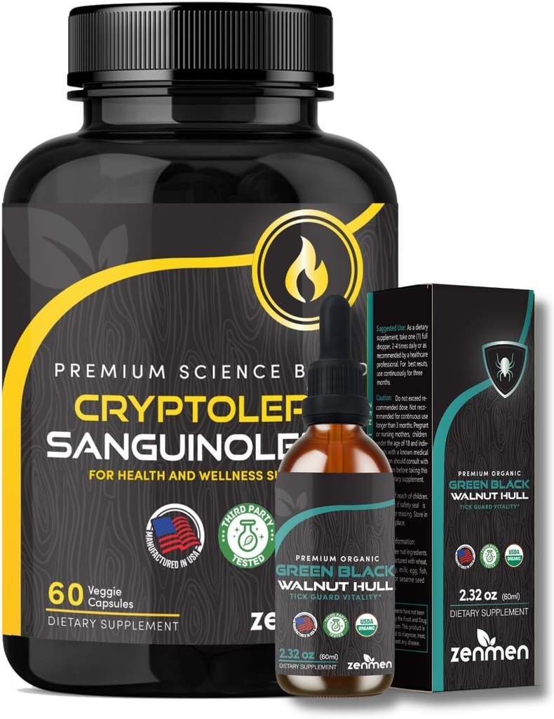 Zenmen Immune Support Bundle: Teinture de Noix Noire Verte et Cryptolepis Sanguinolenta Capsules