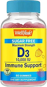 Bien oui Sans sucre Vitamine D3 10000 UI (250mcg) Gommies de force supplémentaire - Immune Booster, Bone and Dents Support - Non OGM, Sans gluten, Sans noix, Végétarien - Saveurs naturelles - 60 Gommies (1)