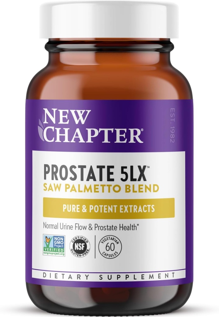 Nouveau chapitre Prostate Supplement - Prostate 5LX avec la force clinique Saw Palmetto + Sélénium fermenté pour les hommes Wellness - 60 ct Capsule végétarienne