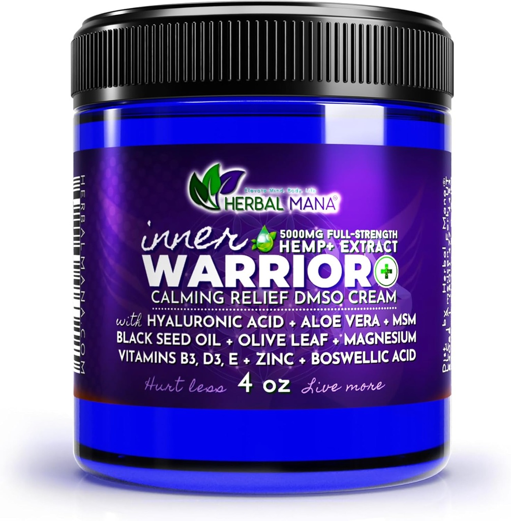 Crème de guerre intérieure à base de plantes de Mana, 5000mg chanvre, 99,9% DMSO pur, Nerve Calmant, Relief musculaire - Magnésium biologique, MSM, Huile de lavande et de rose