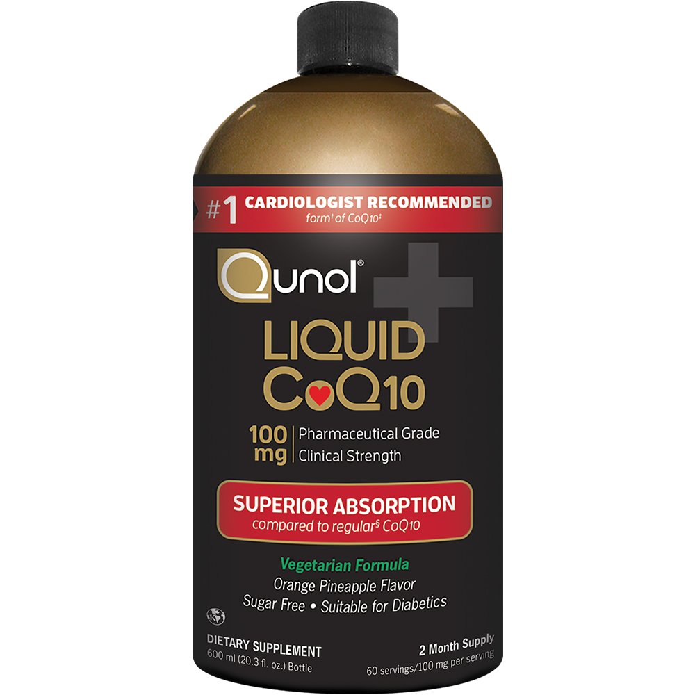 Qunol Liquid CoQ10 100mg, Absorption supérieure Forme de supplément naturel de Coenzyme Q10, Antioxydant pour la santé cardiaque, Aromatisé à l'ananas orange, 60 portions, 20.3 oz bouteille