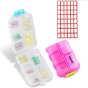Pill Case (2 Pack) - Portable Petit Suppléments Comprimé Boîte de récipient avec 10 Compartiments - Capsule de médecine Vitamine Organisateur Support de distributeur Stockage pour Voyage Voyage Poche Purse (Pink+White)