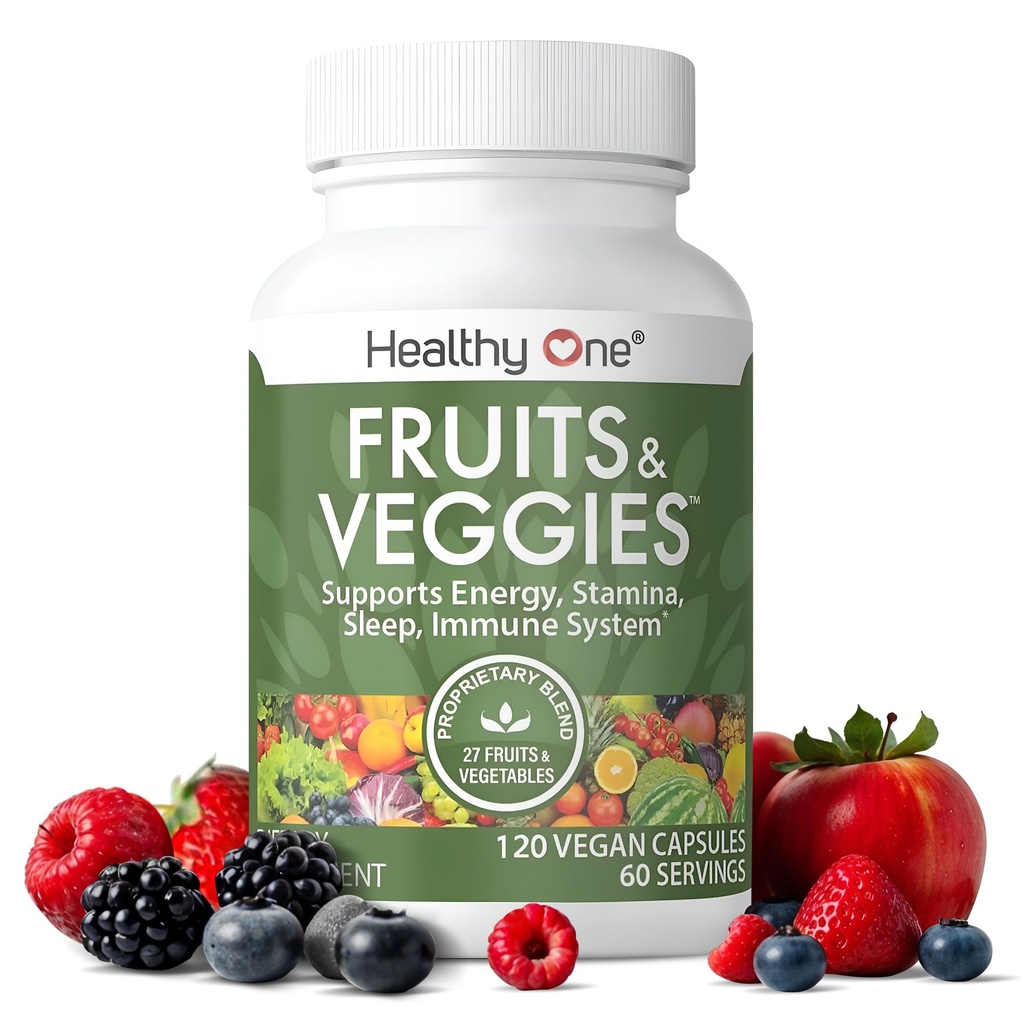 Fruits & Veggies Formula - 27 Premium Whole Foods - Organic Ingredients - Equals 3 Servings of Fruits & Vegetables - Improve Energy, Focus & Immune Function - Fiber - Antioxidants - 120ct (60 Serv)