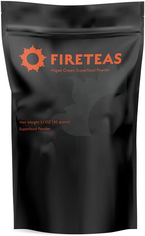 FIRE TES Greens Superfood Powder with Seaweed & Chlorella (Cracked Cell) - Curcuma biologique, Kelp, Moringa, Stevia, Aloe Vera Extract, Ginger - Smoothies, Yogurt & Milkshakes -