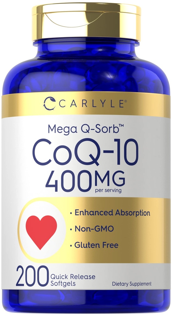 Carlyle CoQ10 400mg Softgels (en anglais seulement) 200 Coenzyme d'absorption élevée (en anglais seulement) avec extrait de poivre noir (en anglais seulement)