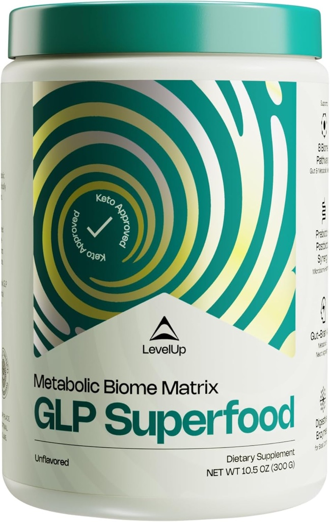 LevelUp® GLP Superfood – avec Akkermansia Probiotics, Prébiotiques, Postbiotiques, Enzymes digestifs et Polyphénols