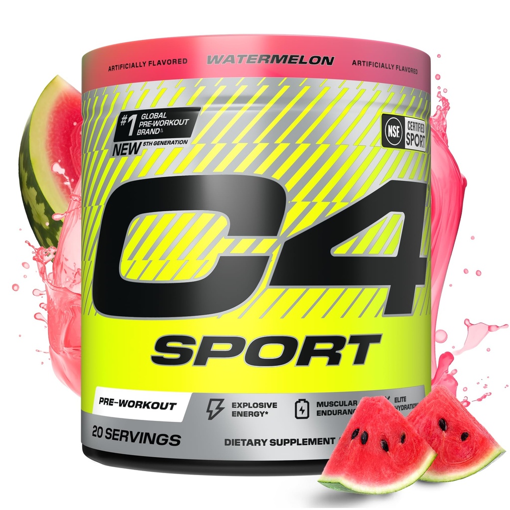 Cellucor C4 Sport Pre Workout Powder - NSF Certified for Sport - Elite Hydratation - 200mg Caféine + Créatine + Beta-Alanine - Electrolytes et supplément énergie - pastèque, 20 portions