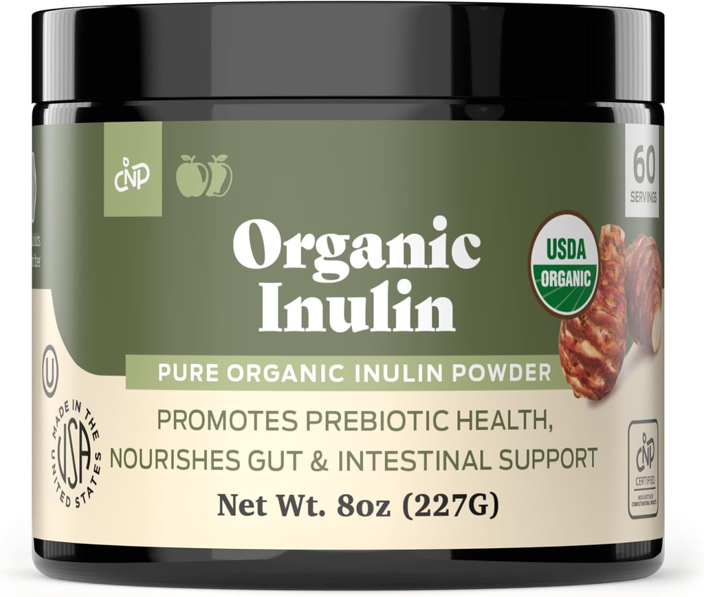 Supplément de fibre de poudre d'inuline biologique pure - (Artichaut de Jérusalem) Poudre de fibre de fibre d'inuline prébiotique en vrac 8 oz Digestion et santé Gut