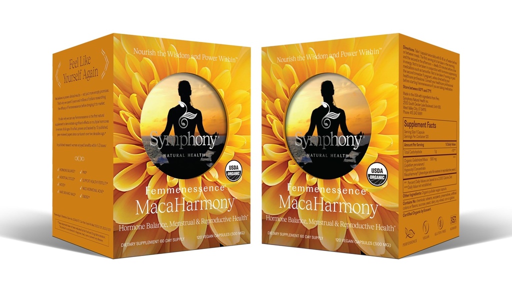 Femmenessence® MacaHarmony® – Soutien de l'équilibre hormonal clinique pour la santé menstruelle, le soulagement des SPM, l'humeur, la peau et la fertilité (240 capsules, 120 jours d'approvisionnement)