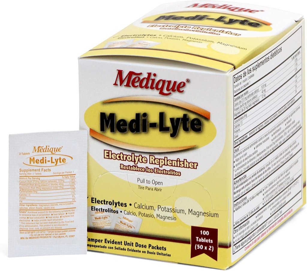 Médicament 03033 Comprimés électrolytiques Medi-Lyte avec chlorure de potassium pour crampes, 100 comprimés
