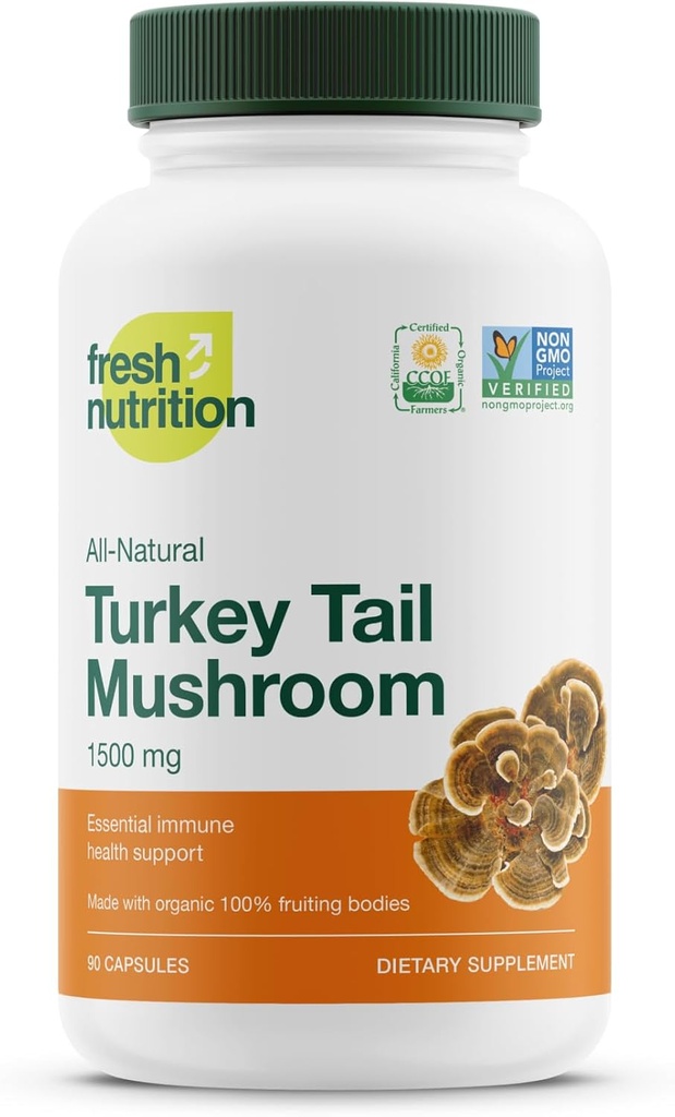 La nourriture fraîche La dinde biologique Tail Mushroom Extract Supplément - High in Beta Glucans – Non-OGM, Vegan Friendly, sans gluten - 90 Capsules