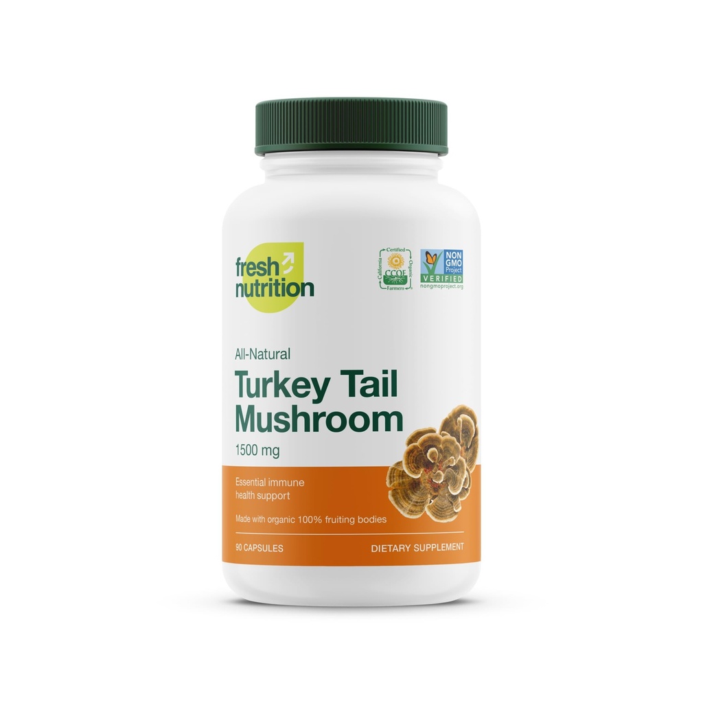 La nourriture fraîche La dinde biologique Tail Mushroom Extract Supplément - High in Beta Glucans – Non-OGM, Vegan Friendly, sans gluten - 90 Capsules