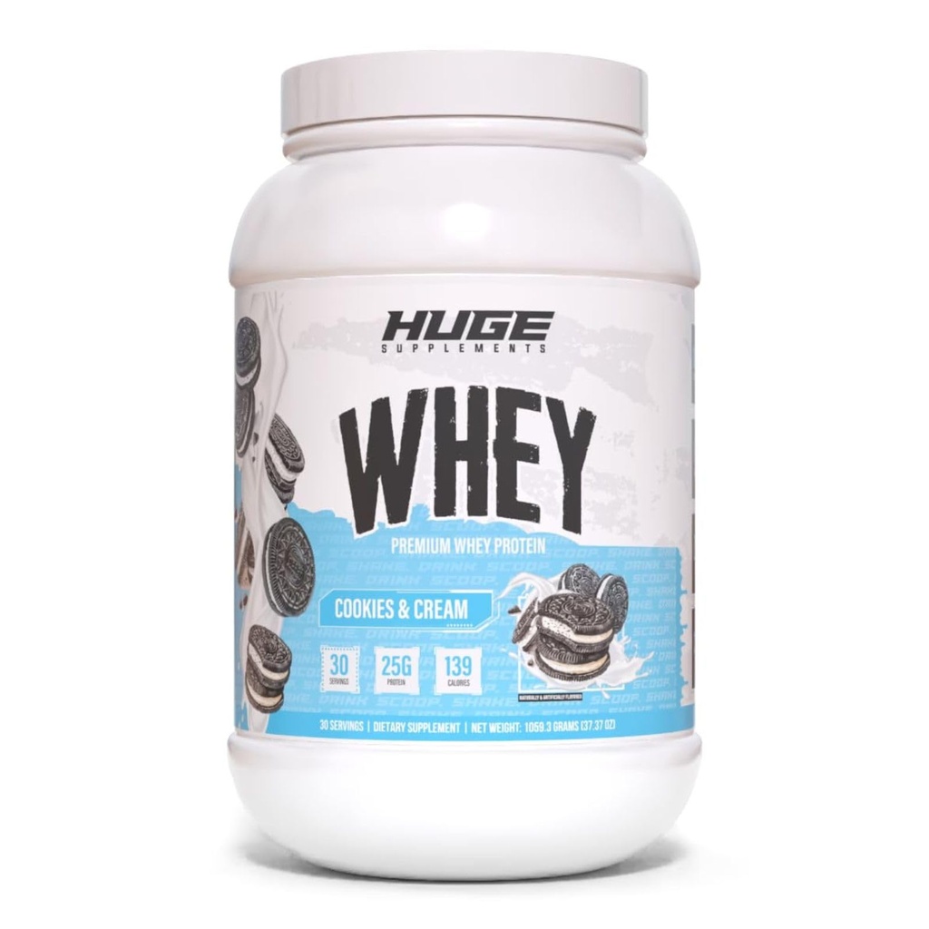 Gros fouet, poudre de protéines pour le gain musculaire, 25g de protéines, 12g d'AAE, soutient la croissance musculaire, la performance et la récupération (Cookie et crème, 30 portions)