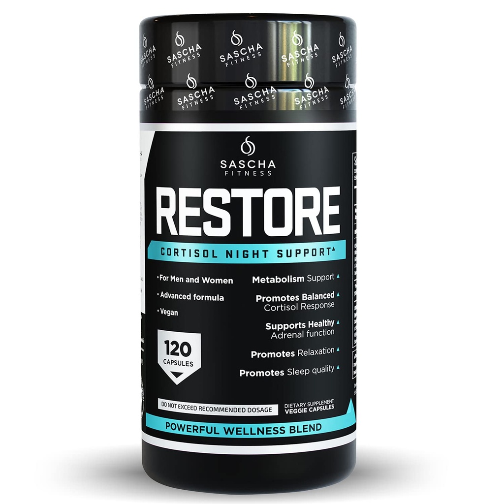 SASCHA FITNESS Cortisol Pilules de soutien de nuit pour le métabolisme, le soutien hormonal, le système immunitaire, le rétablissement, les suppléments de perte de poids-Vegan-120 Casquette naturelle