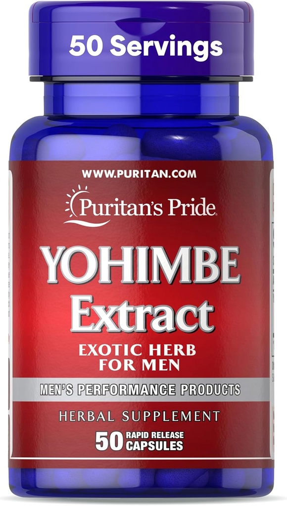 Puritan's Pride Yohimbe Exotic Herb pour hommes 250 mg (équivalent de 1000mg), supplément alimentaire, 50 capsules à libération rapide