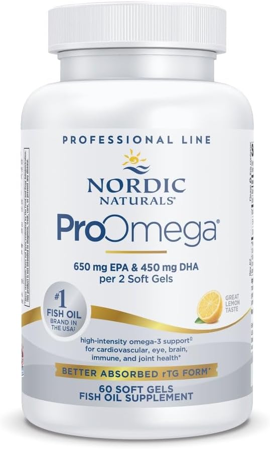 Nordic Naturals ProOmega, Saveur de citron - 60 gels doux - 1280 mg Oméga-3 - Huile de poisson à haute puissance avec EPA et DHA - favorise la santé du cerveau, des yeux, du coeur et des immunes - non-OGM - 30 portions