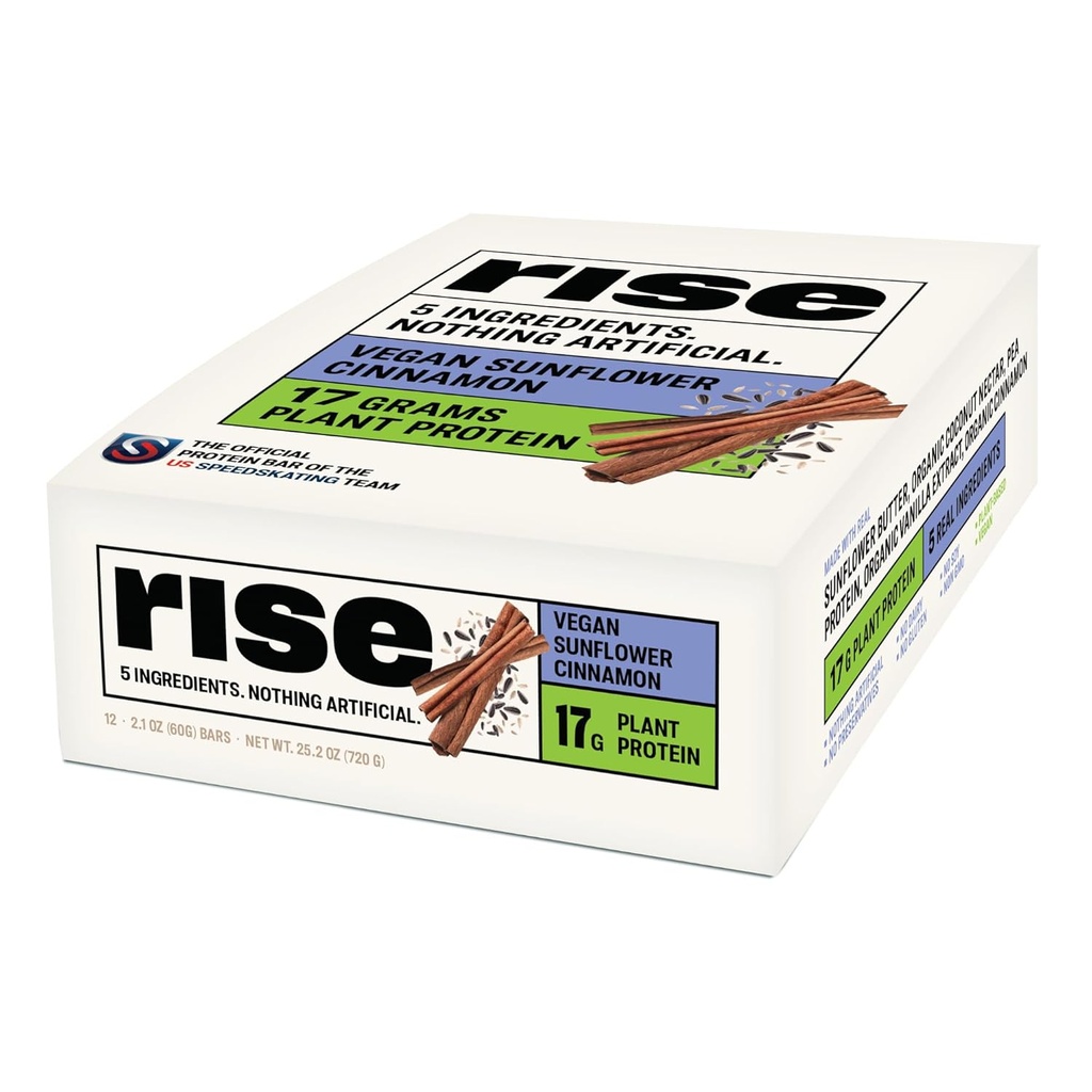 Rise Pea Protein Bar - Vegan Sunflower Cinnamon | Breakfast Bar & Protein Snack 17g Protein Just 5 Whole Food Ingredients Non-GMO Gluten-Free Soy Free
