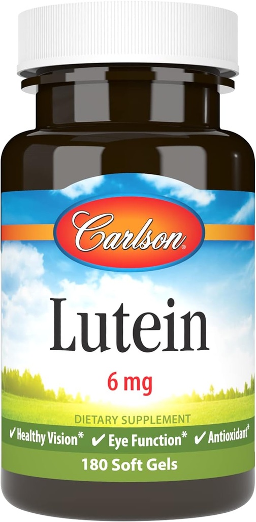 Carlson Lutein 6mg, Support de la vision et supplément santé des yeux, formule antioxydante avec Zeaxanthin, 180 Softgels