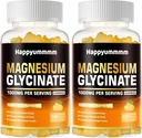 Glycinat de magnésium Gommies 1000mg - Supplément de potassium de magnésium sans sucre avec vitamine D, B6, CoQ10 pour calme d'humeur et de sommeil - 120 Gommies orange.