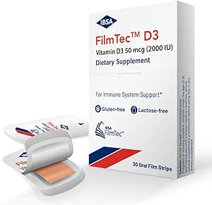 Ibsa FilmTec D3 - Supplément alimentaire – 2000 UI Vitamine D3-30 Films de dissolution orale pour la libération immédiate et la tolérance - sans gluten, sans lactose, sans sucre, sans OGM