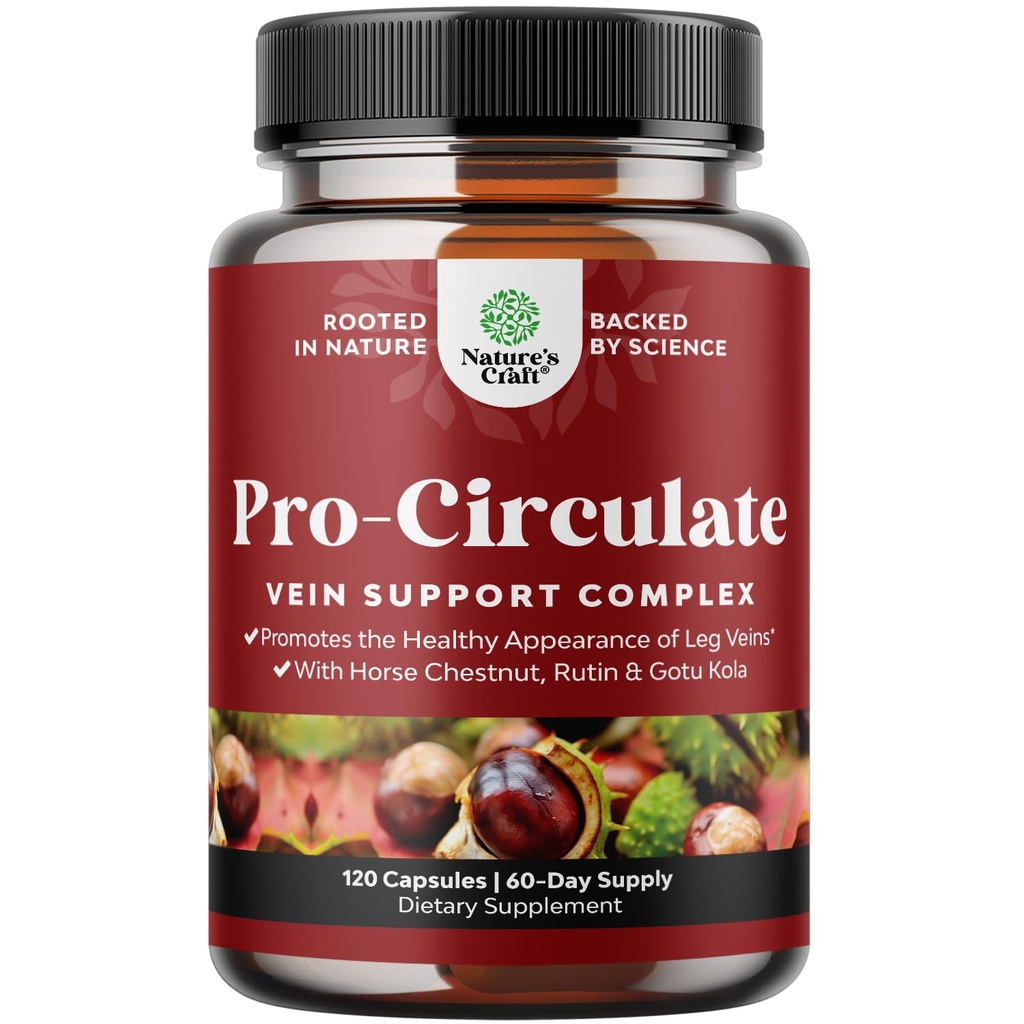 Suppléments de soutien de la veine Jambe et veines - Supplément de circulation du corps complet pour les veines d'araignée et de varice et un débit amélioré avec extrait de châtaigne de cheval et des flavonoïdes - Minicapsules Vegan Non-OGM (2 mois)