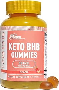 Real Cétones Céto BHB Gommies - Gommies Keto avec BHB Cétones Exogènes pour une meilleure performance Énergie Focus et Keto Diet Support - Keto Gommy sans sucre haute résistance - 30 portions (Peach)