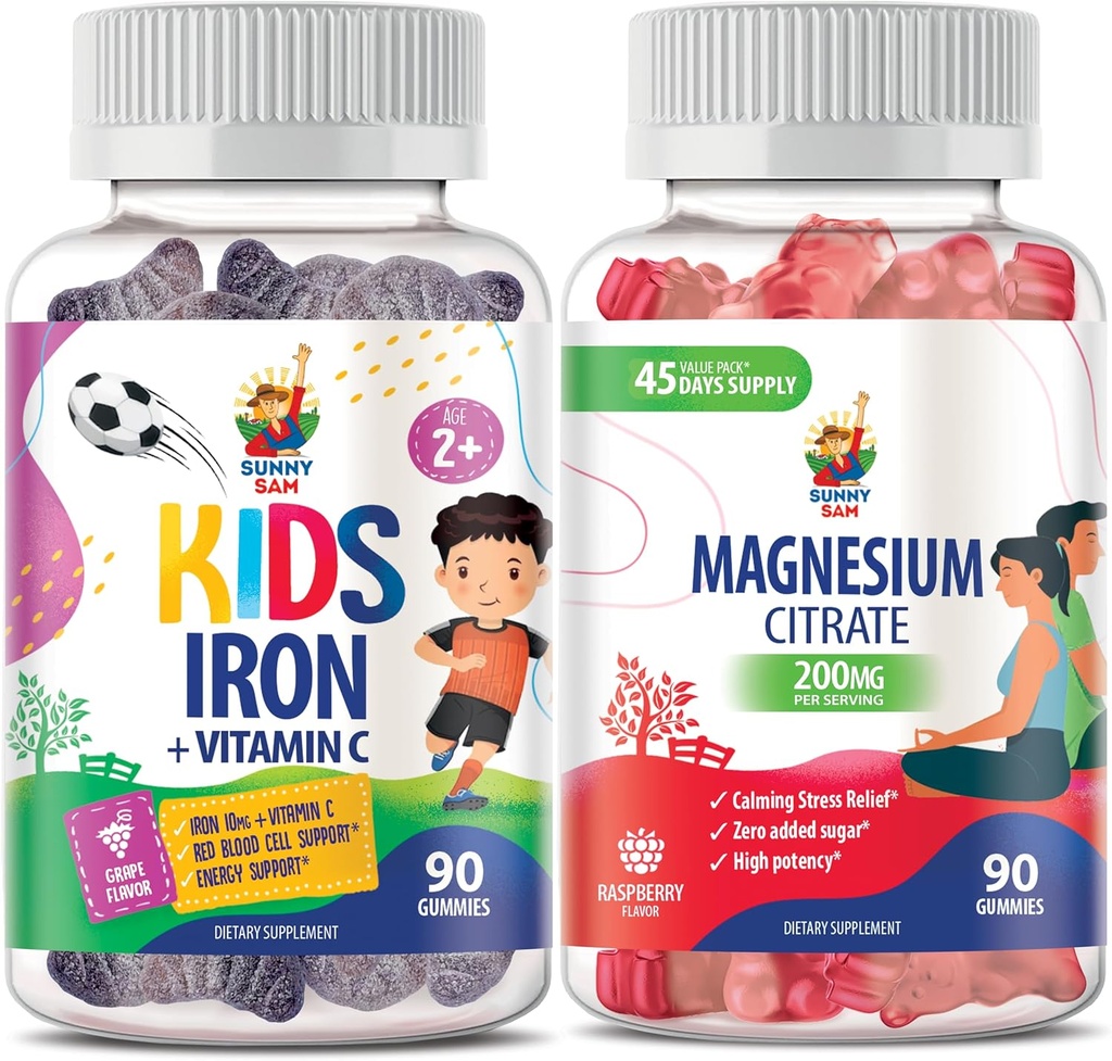 Gommies de magnésium pour adultes et gommies de fer pour enfants et adultes - Vitamines de fer avec vitamine C.