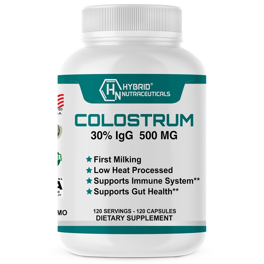 Suppléments Nutraceutiques Hybrides Bovin Colostrum - Muscle Building - Soutien immunitaire - Digestion puissante - Supplément Lactoferrine (120 Capsules Colostrum - 500mg - 30% IgG)