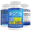 Biotine et vitamines collagènes + kératine avec folate - Traitements de perte de cheveux pour les femmes et les hommes - Suppléments folliculaires, cutanés et ongles pour la croissance des cheveux et le soutien postpartum - sans OGM et sans gluten (120 capsules)