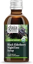 Gaia Herbs Black Elderberry, Sirop de nuit - Supplément de soutien immunitaire - avec des mûres noires biologiques, California Poppy & Lemon Baume pour le repos et la défense immunitaire - 3 Fl Oz (18 jours d'approvisionnement)