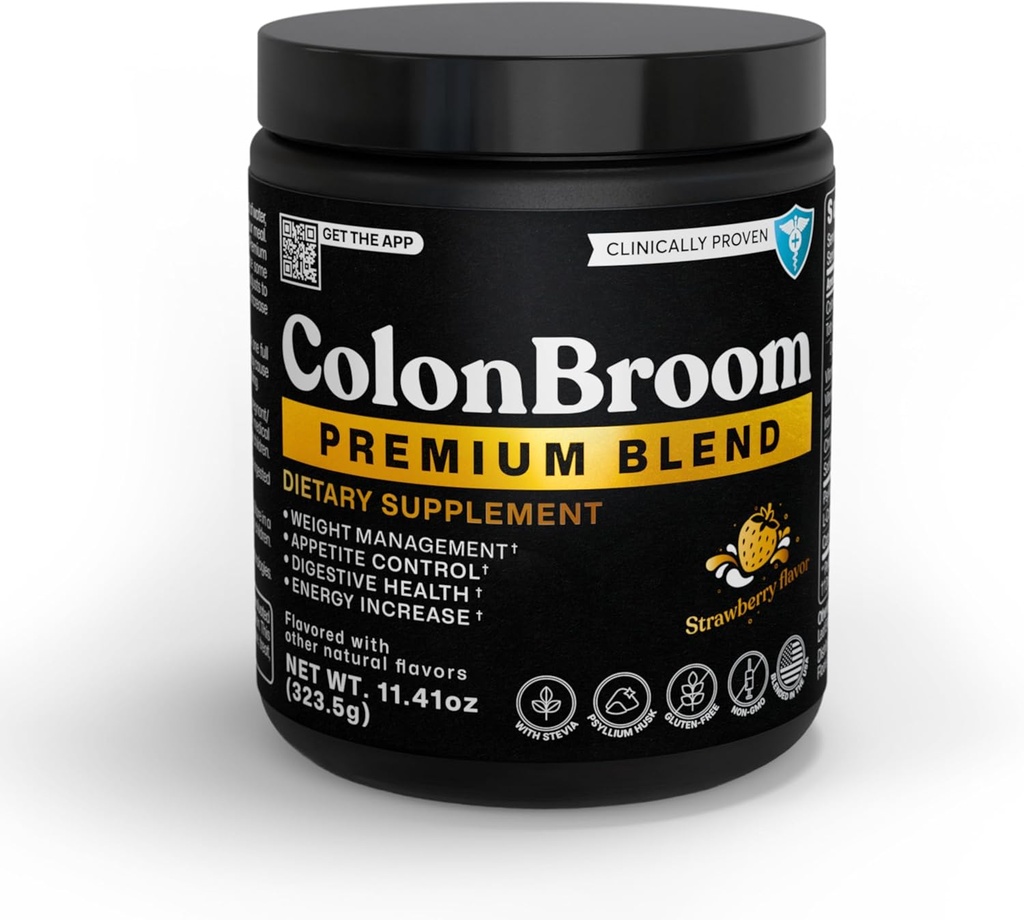 ColonBroom Premium Powder Supplement (Strawberry) - Colon Broom Psyllium Husk Fibre de boisson en poudre - Sans gluten, sans OGM Colon Cleanse for Bloating Relief & Gut Health, 50 portions