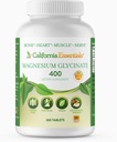 California Essentials Magnésium Glycinate 400 - Magnésium élémentaire chélaté, haute absorption pour le soulagement musculaire, os et soutien cardiaque - Vegan, non-OGM, sans gluten (360 comtes (paquet de 1))