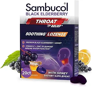 Sambucol Black Elderberry Throat Lozenges - Elderberry Cough Drops for Adults, Elderberry Zinc Lozenges Throat, Elderberry Lozenges - 20 Count