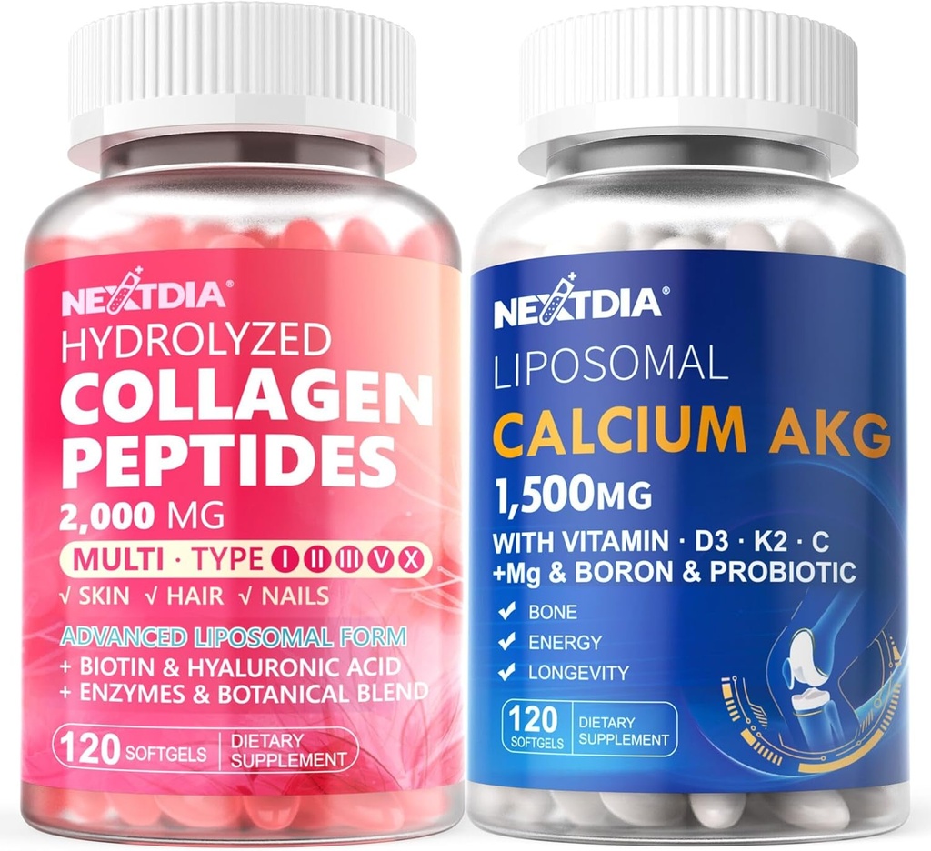 Pilules de peptides de collagène hydrolysées + supplément de calcium liposomique AKG 1500mg