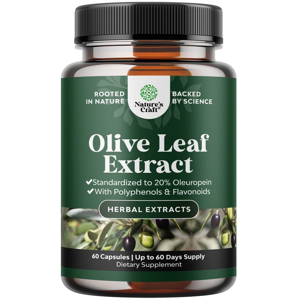 Potent Olive Leaf Extract Capsules - Supplément antioxydant à haute résistance avec Pure Olive Leaf avec 20 % d'oleuropein - Supplément santé cardiaque à base de plantes - Vegan Non-OGM & Sans gluten (2 mois d'approvisionnement)