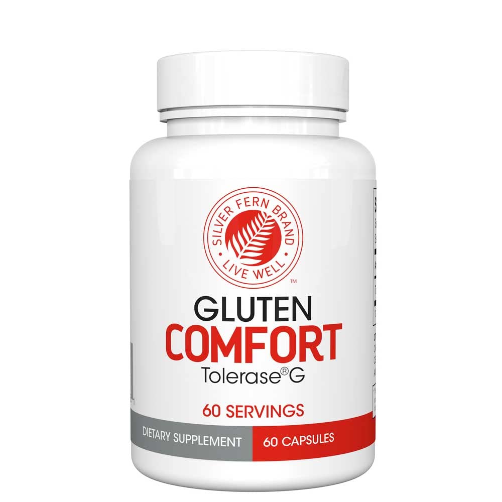 Silver Fern Gluten Comfort with Tolérase G - 1 bouteille - 60 capsules - Enzyme digestif fabriqué spécifiquement pour briser et digérer les protéines de gluten
